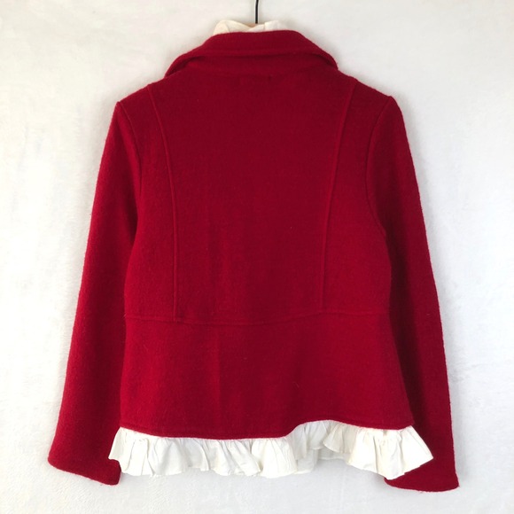 VTG LISA INTERNATIONAL Boiled Wool Jacket Sz M Red Military Removable Ruffle - Picture 3 of 10
